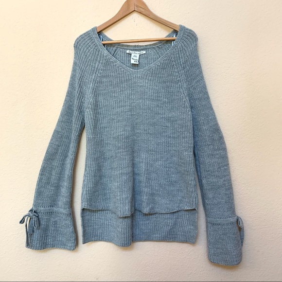 American Rag Light Gray Sweater Bell Tie Sleeves - Picture 3 of 15